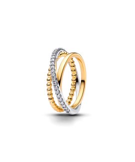 Pandora Crossover Beads and Pavé Triple Band Joia Anel Mulher 164826C01