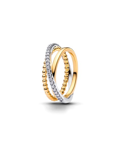 Pandora Crossover Beads and Pavé Triple Band Joia Anel Mulher 164826C01