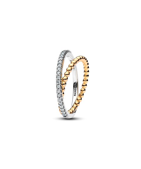 Pandora Crossover Beads and Pavé Double Band Joia Anel Mulher 164827C01
