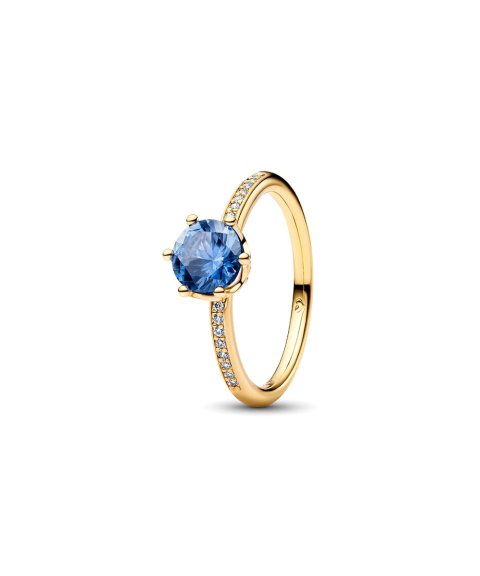 Pandora Blue Sparkling Crown Solitaire Joia Anel Mulher 168289C02