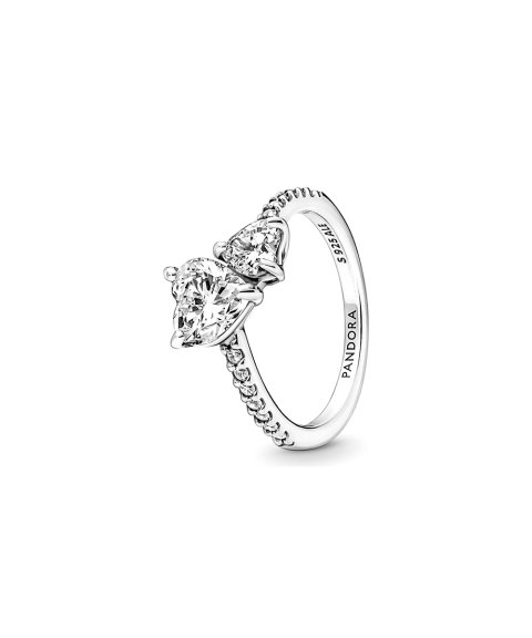 Pandora Double Heart Sparkling Joia Anel Mulher 191198C01
