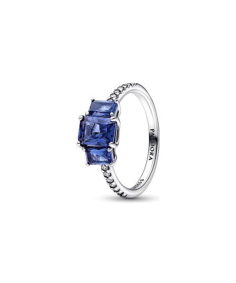 Pandora Blue Rectangular Three Stone Sparkling Joia Anel Mulher 192389C01