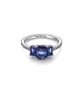 Pandora Blue Rectangular Three Stone Sparkling Joia Anel Mulher 192389C01