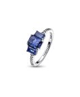 Pandora Blue Rectangular Three Stone Sparkling Joia Anel Mulher 192389C01