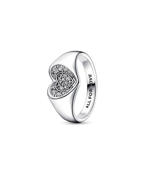 Pandora Radiant Heart Pavé Signet Joia Anel Mulher 192491C01