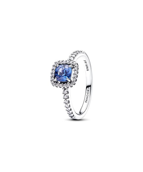 Pandora Sparkling Square Blue Halo Joia Anel Mulher 193555C01