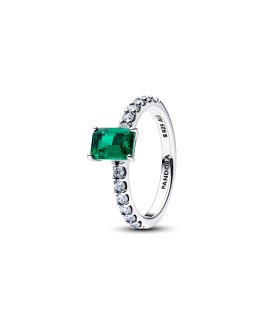 Pandora Rectangular Sparkling Green Halo Joia Anel Mulher 194506C01