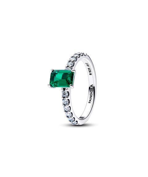 Pandora Rectangular Sparkling Green Halo Joia Anel Mulher 194506C01