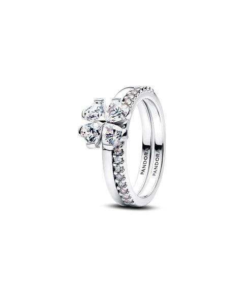 Pandora Sparkling Lucky Clover Splittable Joia Anel Mulher 194507C01