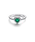 Pandora Elevated Royal Green Heart Joia Anel Mulher 198421C07
