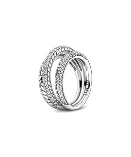 Pandora Triple Band Pavé Snake Chain Pattern Joia Anel Mulher 199083C01