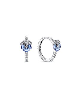 Pandora Blue Pansy Flower Hoop Joia Brincos Mulher 290775C01