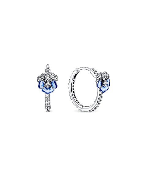 Pandora Blue Pansy Flower Hoop Joia Brincos Mulher 290775C01 Pandora Blue Pansy Flower Hoop Joia Brincos Mulher 290775C01