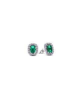 Pandora Rectangular Sparkling Green Halo Joia Brincos Mulher 294501C01