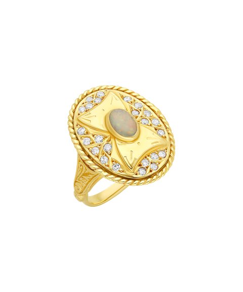 DonaZinda Júlia Joia Anel Ouro 19.2K, Diamantes e Opala Mulher 603221301