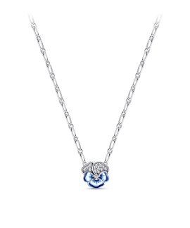 Pandora Blue Pansy Flower Joia Colar Mulher 390770C01-50