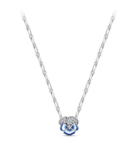 Pandora Blue Pansy Flower Joia Colar Mulher 390770C01-50