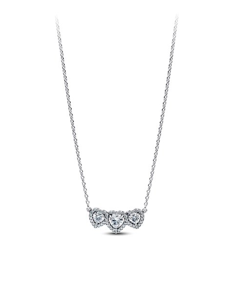 Pandora Triple Halo Heart Joia Colar Mulher 394412C01-45