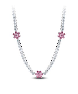 Pandora Pink Flower Tennis Joia Colar Mulher 394561C01-40