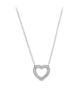 Pandora Pavé Snake Chain Pattern Open Heart Joia Colar Mulher 399110C01-45