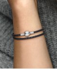 Pandora Double Black Leather Joia Pulseira Mulher 590745CBK