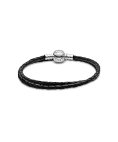 Pandora Double Black Leather Joia Pulseira Mulher 590745CBK