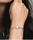 Pandora Engravable Heart Clasp Snake Chain Joia Pulseira Mulher 599206C00