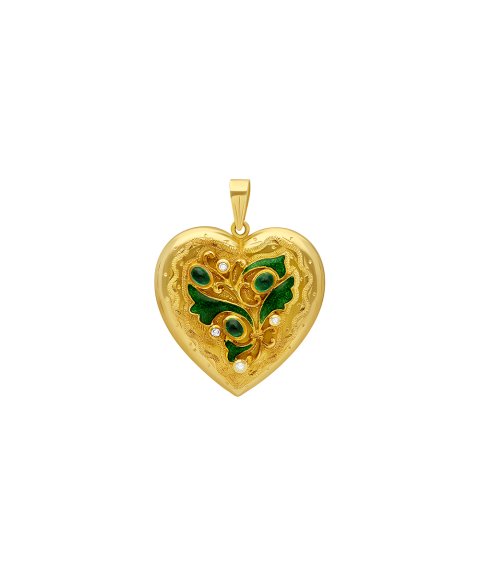 DonaZinda Arte Nova Joia Pendente Colar Ouro 19.2K, Diamantes e Esmeraldas Mulher 603434202