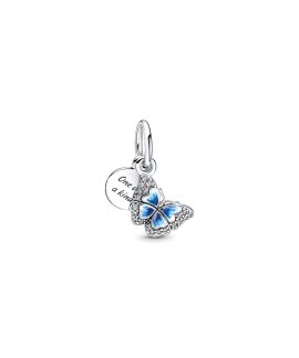 Pandora Blue Butterfly and Quote Joia Conta Pendente Pulseira Mulher 790757C01