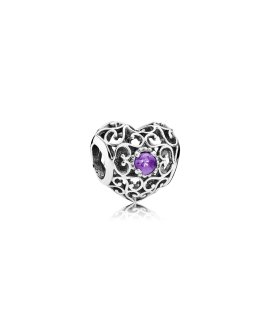 Pandora February Signature Heart Birthstone Joia Conta Mulher 791784SAM