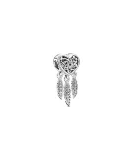 Pandora Heart and Three Feathers Dreamcatcher Joia Conta Pendente Pulseira Mulher 799107C00