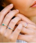 Monseo Eternal Joia Anel Ouro 19.2K, Safira e Diamantes Mulher AN2387C