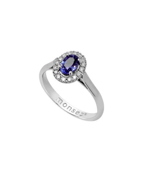 Monseo Moments Oval Saphire Joia Anel Ouro 19.2K, Diamante e Safira Mulher AN2632