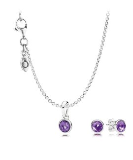 Pandora February Birthstone Droplets Set Joia Colar Brincos B800369