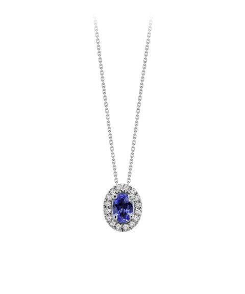 Monseo Moments Oval Saphire Joia Colar Ouro 19.2K, Diamante e Safira Mulher CO2643