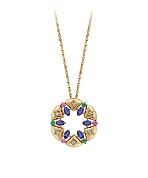 Monseo Journey Joia Colar Ouro 19.2K, Diamantes, Esmeraldas e Safiras Mulher CO2697