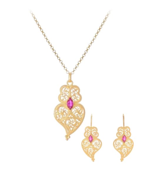 Portugal Jewels Coração de Viana Rubi Joia Colar Brincos Set Mulher FPD0330.RD_47 Portugal Jewels Coração de Viana Rubi Joia Colar Brincos Set Mulher FPD0330.RD_47