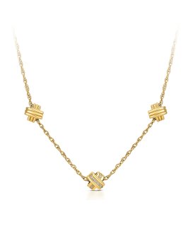 One Senhora Knot Triple Crystal Gold Joia Colar Mulher OJKNN01G