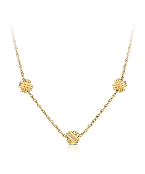 One Senhora Knot Triple Crystal Gold Joia Colar Mulher OJKNN01G