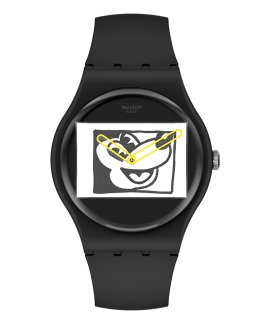 Swatch Keith Haring Mickey Blanc Sur Noir Relógio SUOZ337