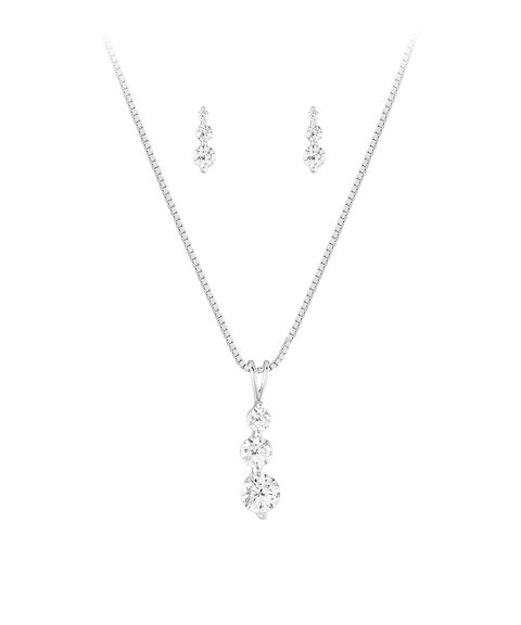 Unike Jewellery Classy Triple Solitaire Joia Colar Brincos Set Mulher UK.PK.1202.0002