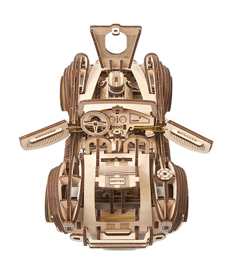 UGEARS Voiture De Course Drift Cobra – Puzzle 3D Bois Mécanique à Ressort, Kit Vintage Pour Adultes